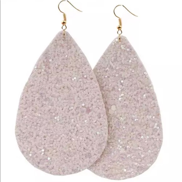 Jewelry - ✨SOLD OUT✨Leather Glitter Teardrop Earrings Pink